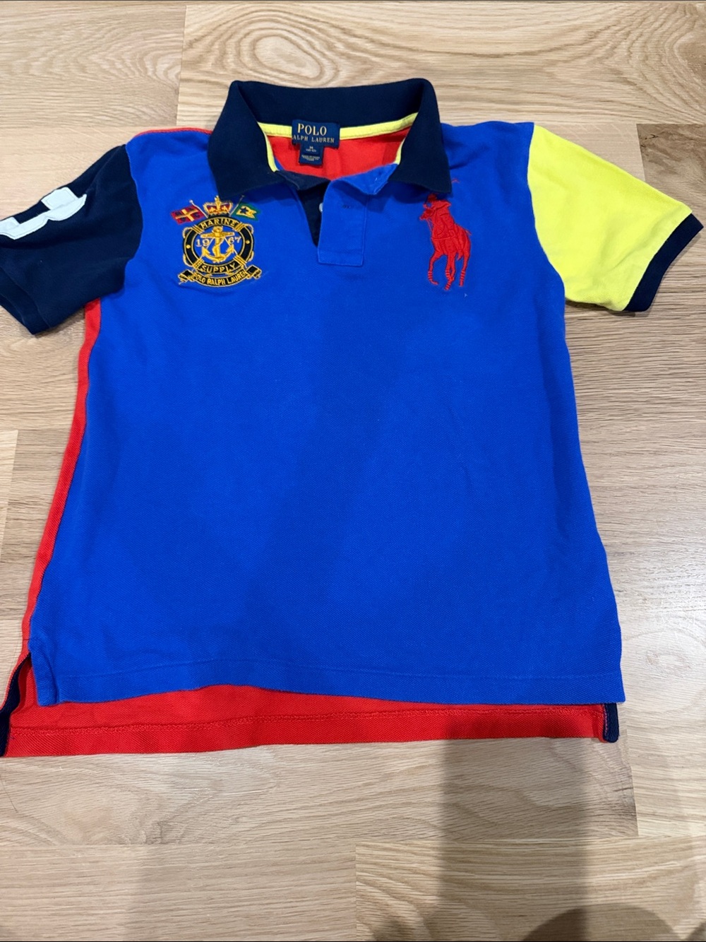 Polo by Ralph Lauren Blue Polo Shirt with Red, Yellow & Navy Accents